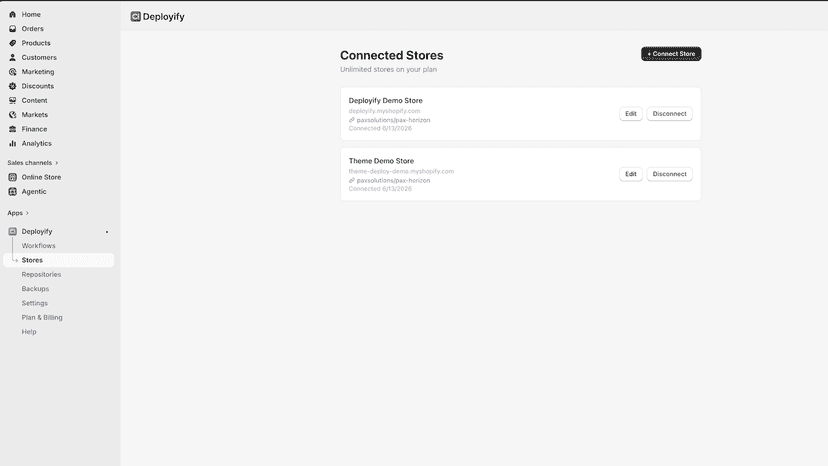 Pax Solutions theme deploy store connection