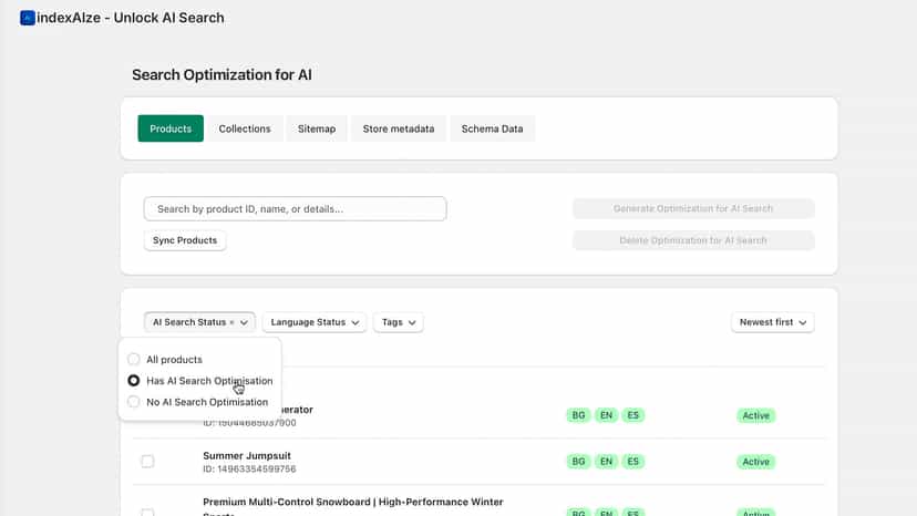 AI search optimization of products in multiple languages