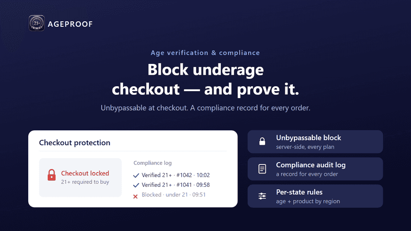 AgeProof blocks underage checkout and logs every age check