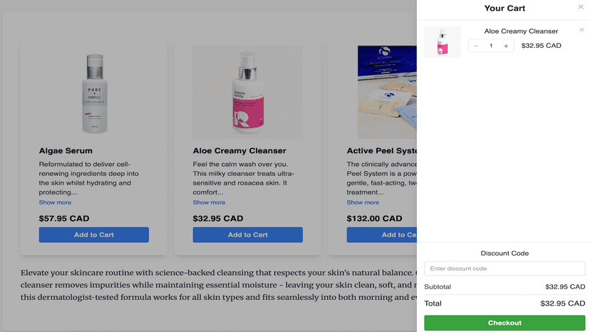 cart on page