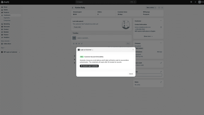popup login as customer
