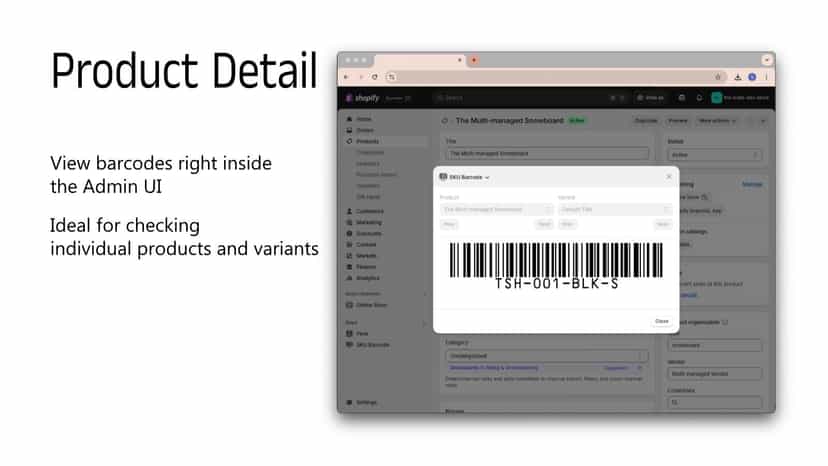 Barcode shown in Shopify product detail page