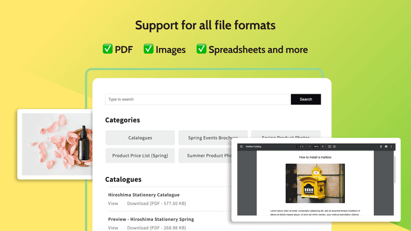 File Directory PDF Image Catalog Shopify with file search bar