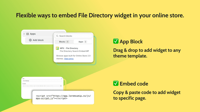 File Directory widget embedded via App Block or Embed Code