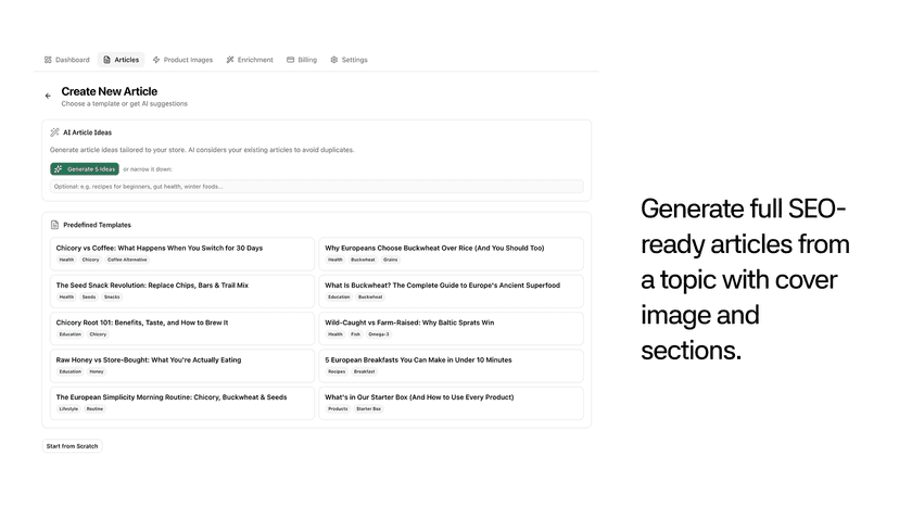 Generate full SEO-ready articles from a topic