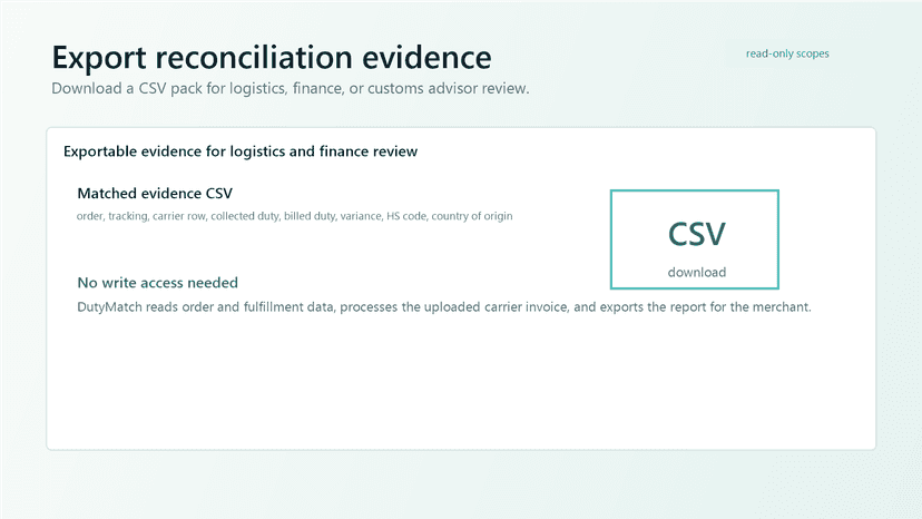 CSV evidence export for duty review