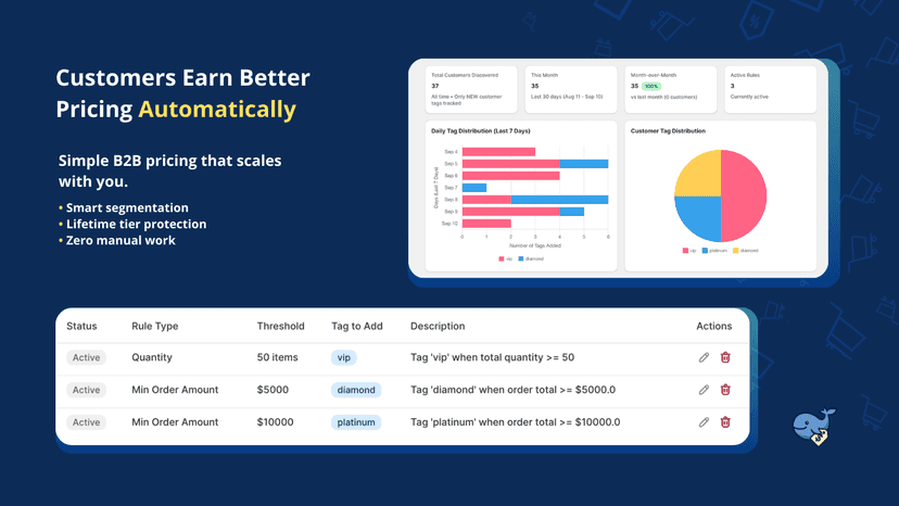 Auto-tagging dashboard with customer analytics and tier rules