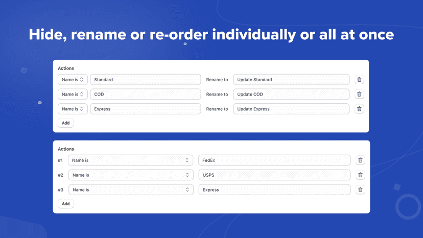 Hide, rename or re-order individually or all at once