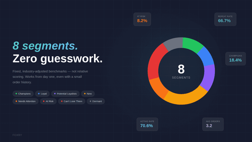 8 customer segments with health metrics and zero guesswork