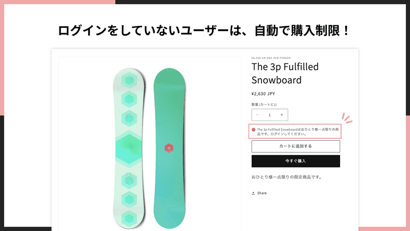 ログインをしていないユーザーは、自動で購入制限!