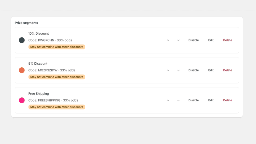 WheelDeal discount segments on admin panel