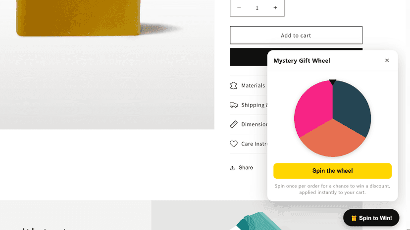 WheelDeal spin the wheel button on storefront