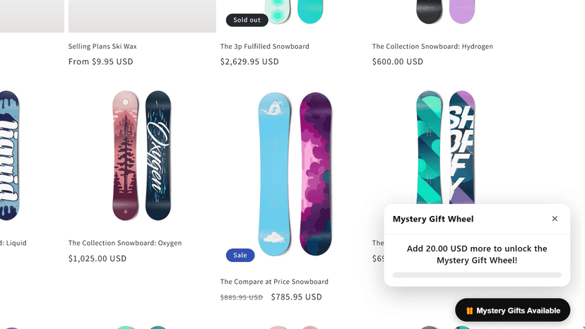 WheelDeal gifts available button on storefront