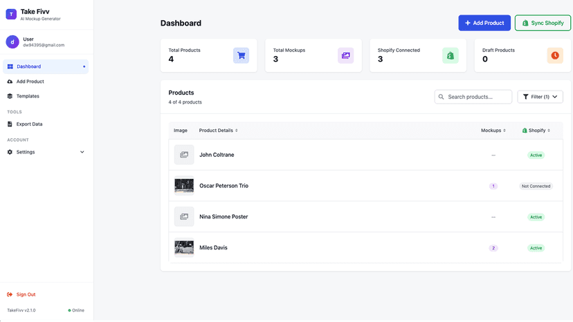 TakeFivv Dashboard