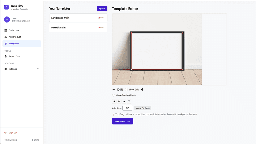 Screenshot of TakeFivv Template Generator