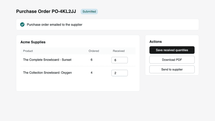 Receive purchase orders and update inventory automatically