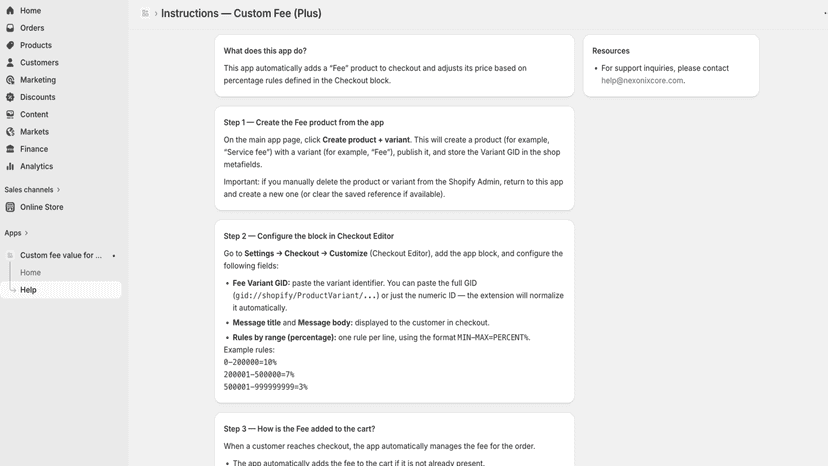 Follow steps to enable the app and activate fees at checkout now