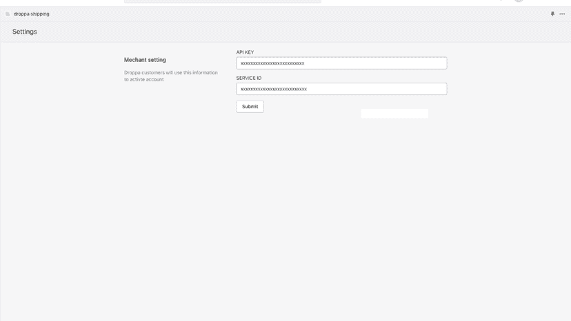 Settings Page. Used to activate an account.