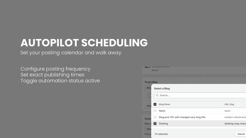 App interface showing autopilot scheduling and calendar setup