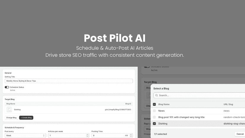 Post Pilot AI application header banner for article automation