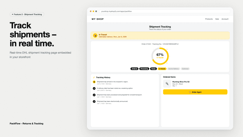 Real-time DHL shipment tracking page with progress ring