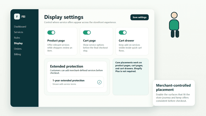 Product, cart, and drawer placement settings