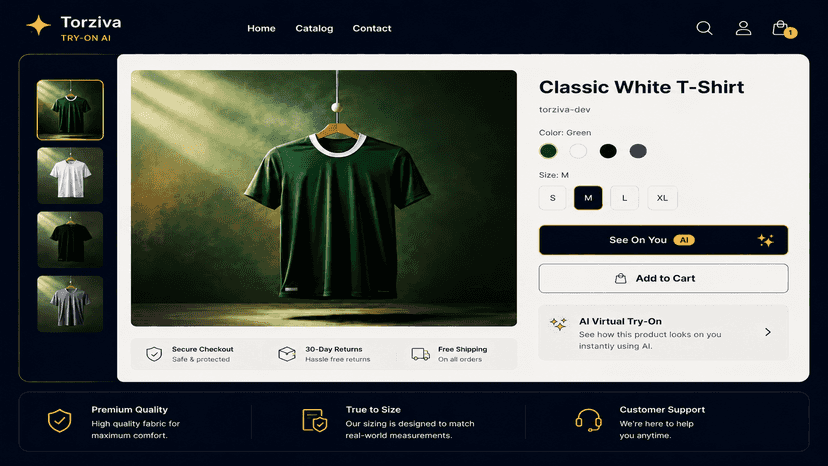 Virtual try-on button displayed on a product page