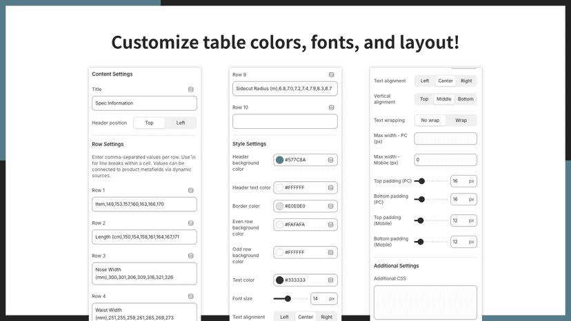 Customize table colors, fonts, and layout!
