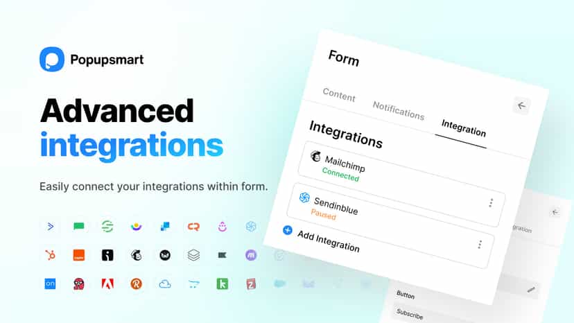 List of advance integrations that can be used with Popupsmart