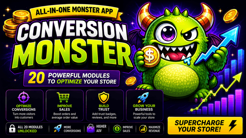 increase sales and aov with conversion monster CRO shopify app