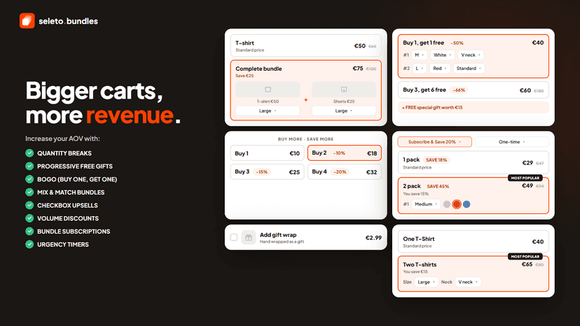 Bundle widget: tiers, BOGO, subscriptions, free gifts