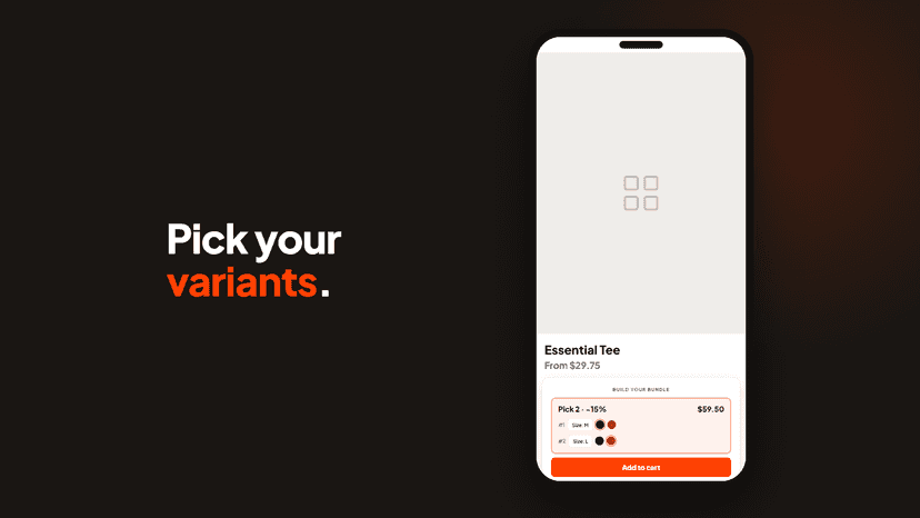 Mobile build-a-box variant picker: size and color