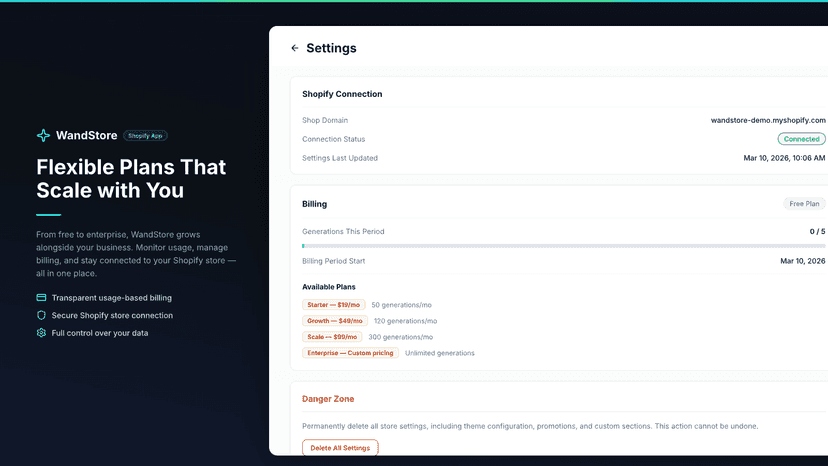 Settings page