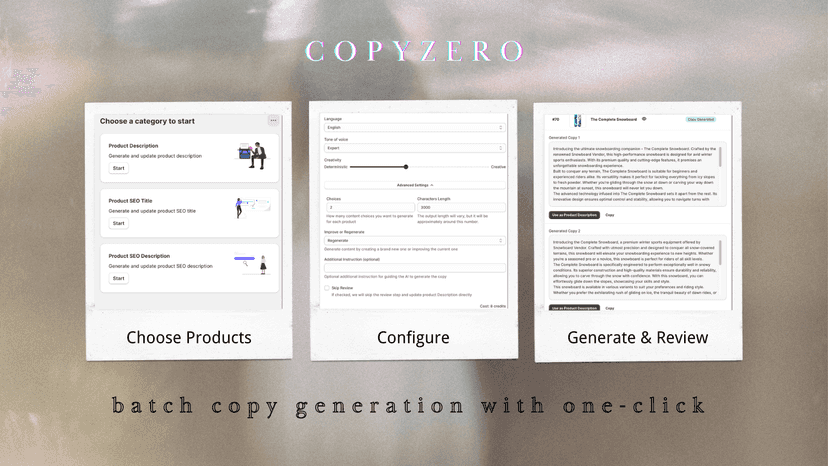 Seamlessly generate product descriptions, SEO metadata