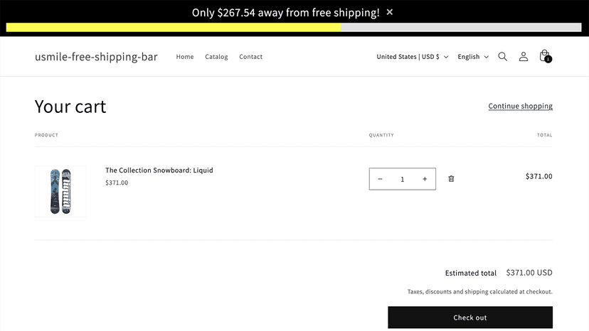 オンラインストア上部に表示された送料無料バーが残り金額とプログレスバーを表示している様子