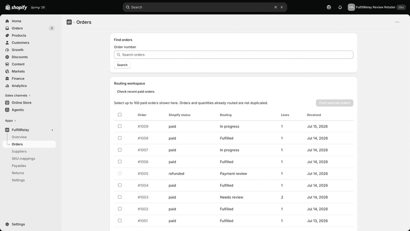 Select paid orders for bulk supplier routing