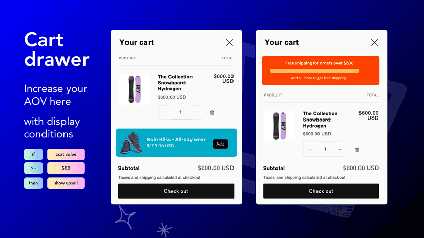 Add progress bar and upsell to card drawer using shortcode