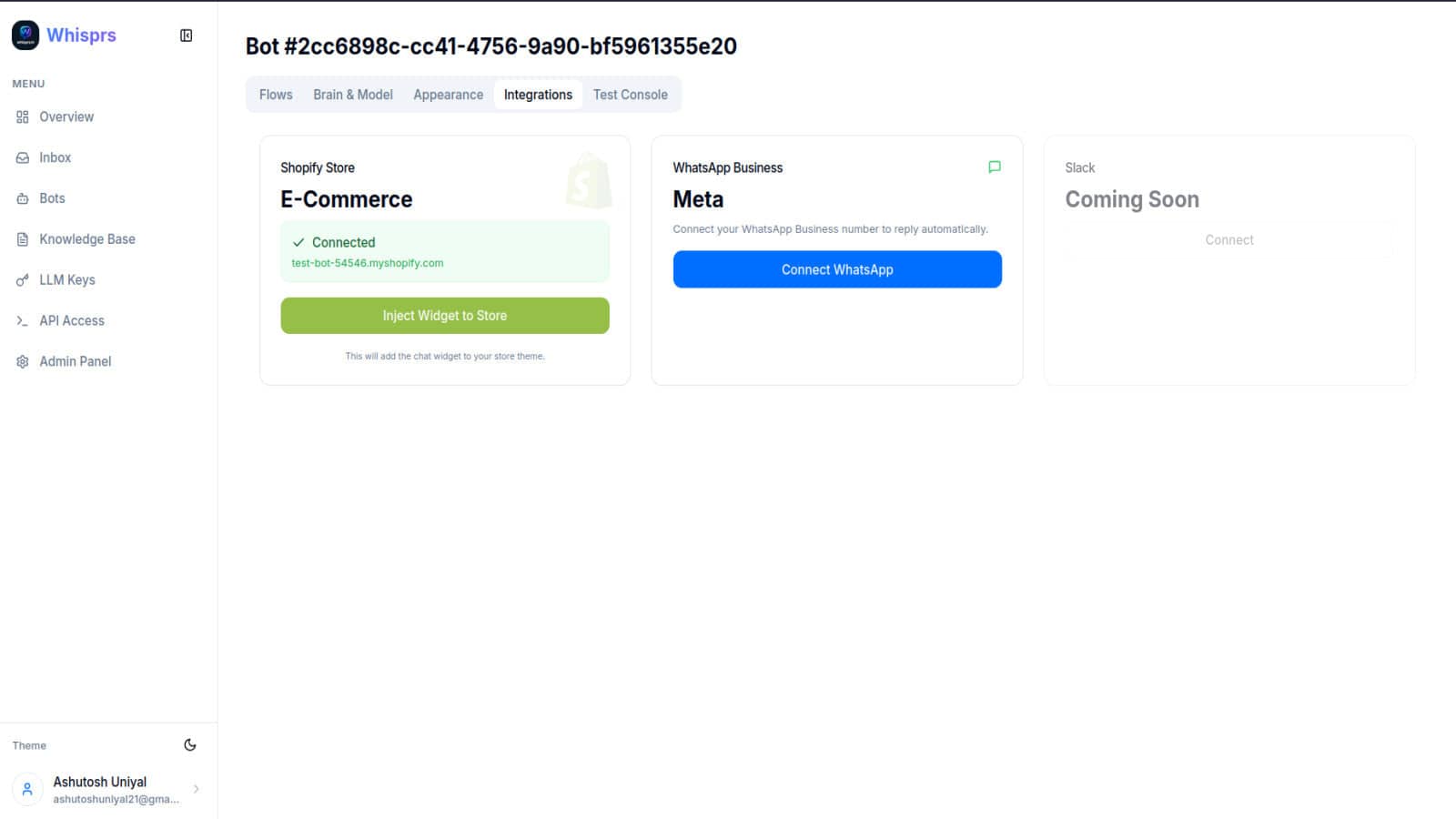 Shopify and WhatsApp integrations