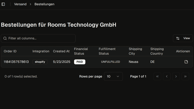 SendDrop Bestellungen Dashboard