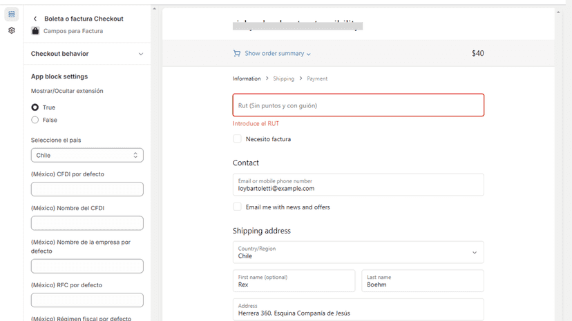 Checkout en panel de configuración