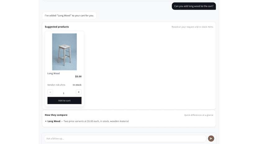 Customer asks to add a product to cart via AI chat