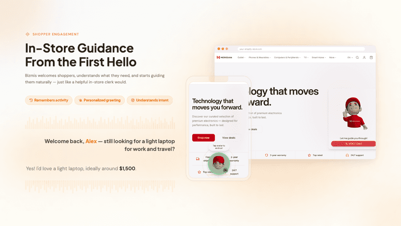 Greeting & General Overview: Bizmis welcoming shoppers by voi