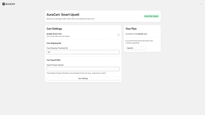 AuraCart smart dashboard and settings