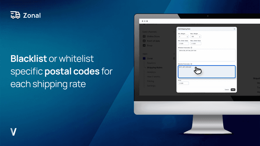 Blacklist or whitelist specific postal codes for each rate