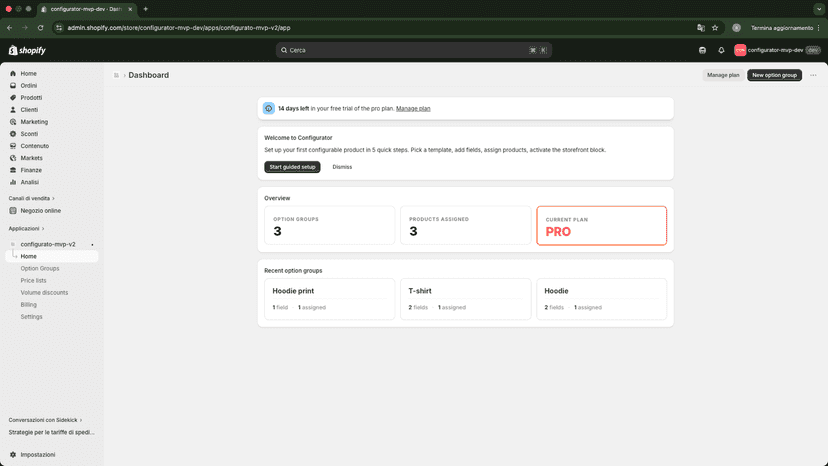 Tailor admin dashboard with overview stats