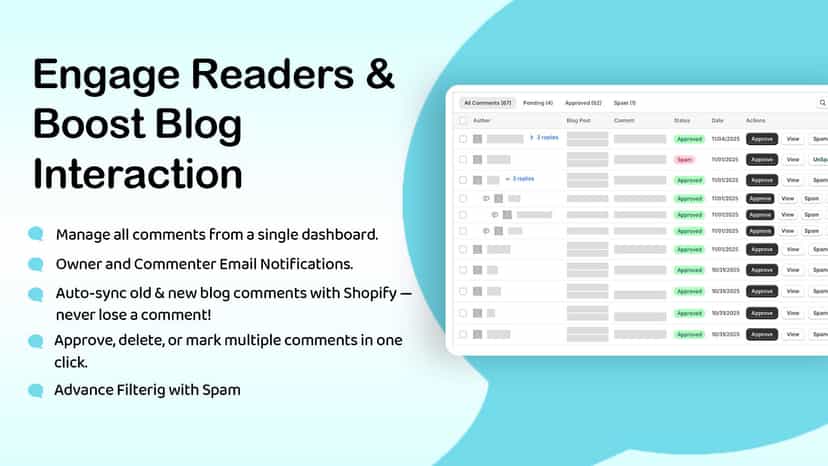 Commentify dashboard for managing blog comments with email alert