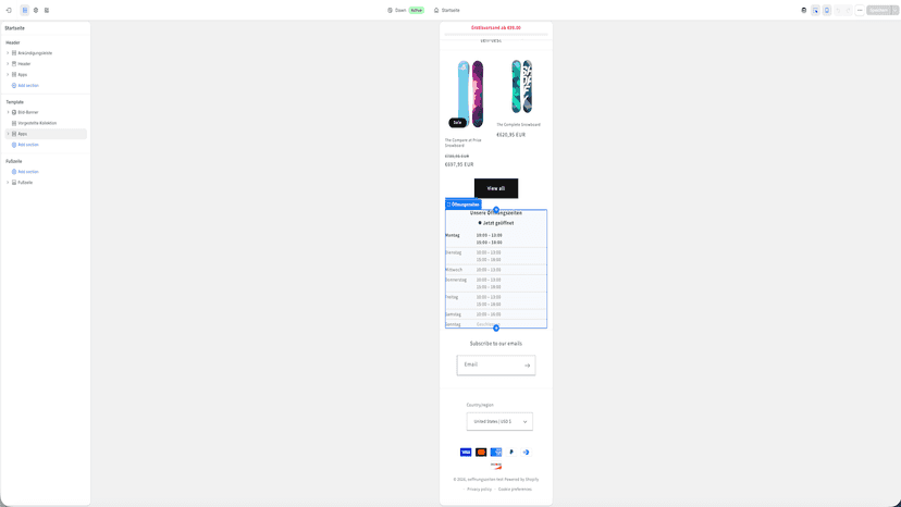 Öffnungszeiten-Widget mit Status und Wochentabelle mobile