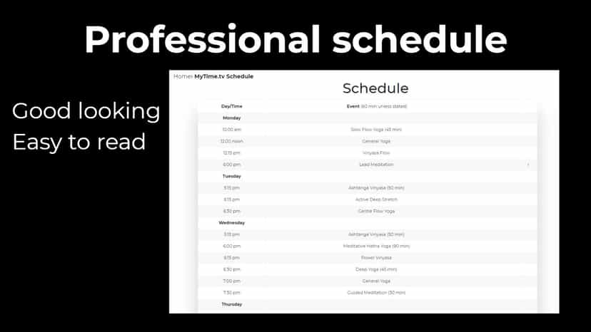 Timetable Shopify app schedule for yoga, pilates, gym classes