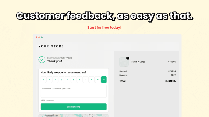 Desktop screenshot of thank you page NPS survey