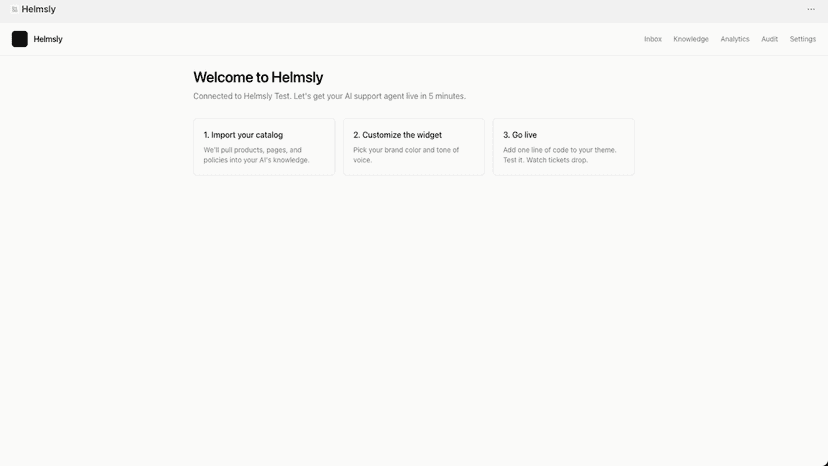 Onboarding wizard: connect Shopify, ingest catalog, set caps